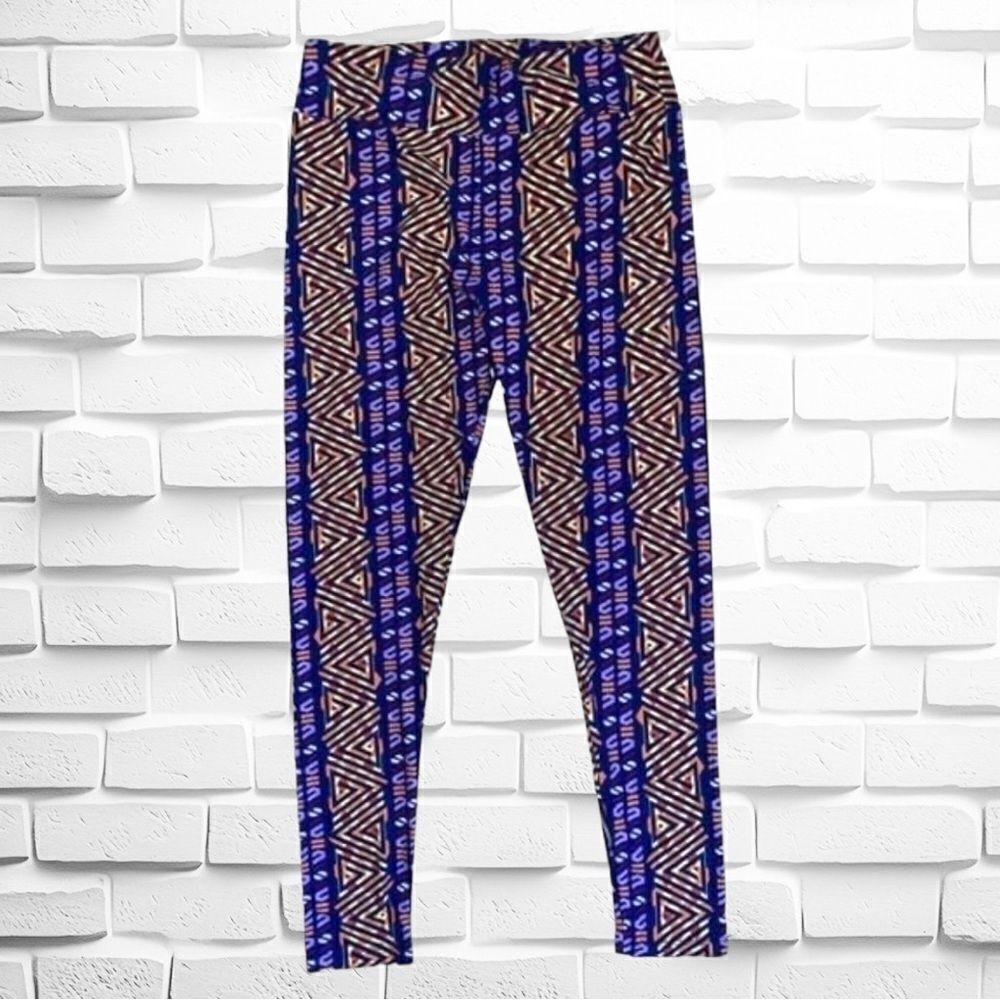 Lularoe TC Tribal-Print Leggings • Lively & Energetic • Purple & Orange • EUC